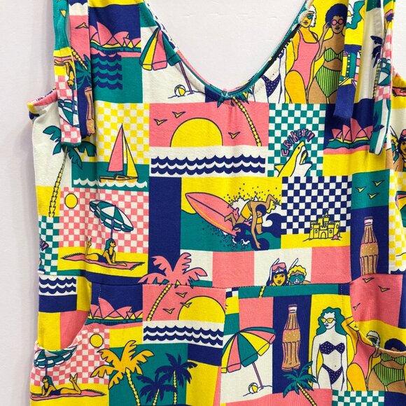 Dangerfield colorful summer illustrations tie-strap jumpsuit size US 8 - Picture 2 of 7